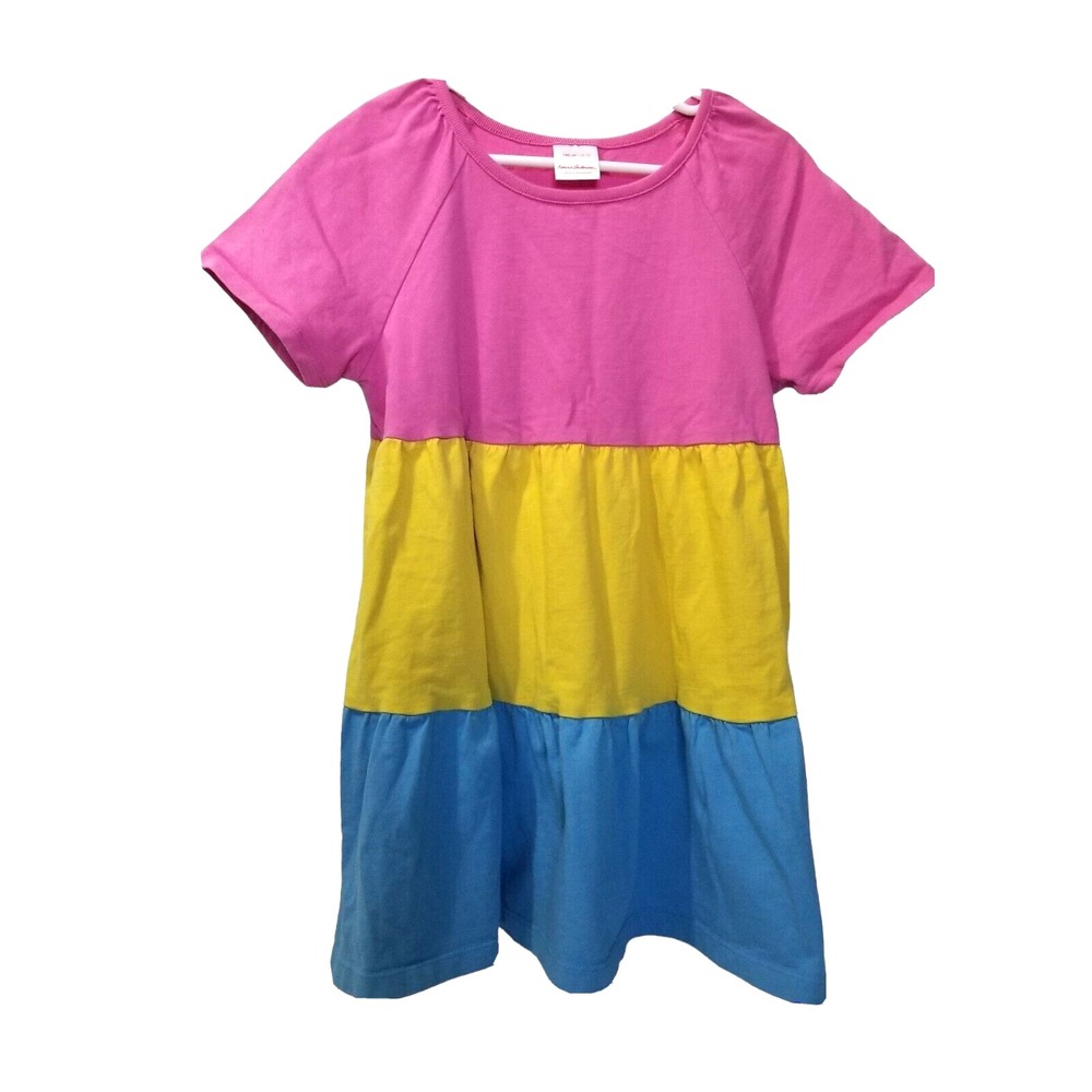 Hanna Andersson Girls Tiered Top 140 or 10 Pink Yellow‎ Blue Short Sleeve Tunic